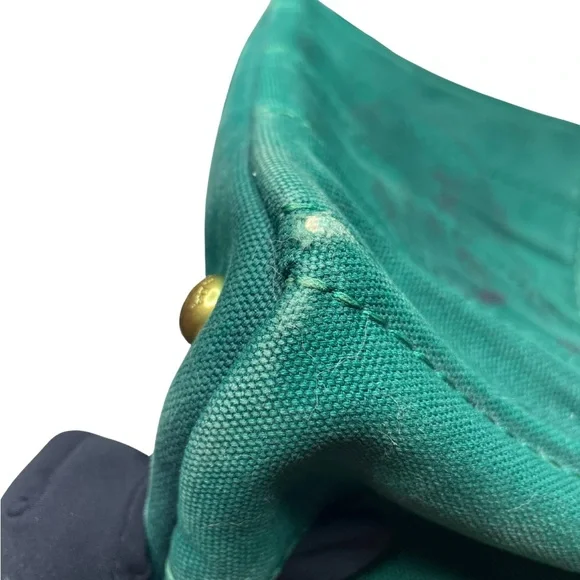 Authentic PRADA Canapa Tote with Gold Hardware & Crossbody Strap - Green Canvas - Picture 10 of 13